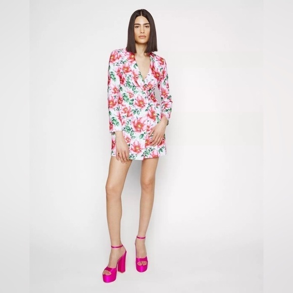 NWT ALICE + OLIVIA Latoya Tea Floral Crepe Tailored Mini Blazer Dress - Picture 2 of 16